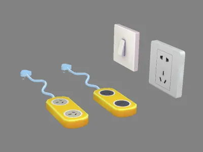 Cartoon Switch and Sockets Low-poly 3D model