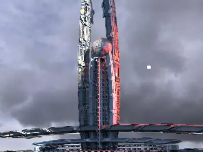 Dark Cyberpunk Telagraph tower Low-poly 3D model