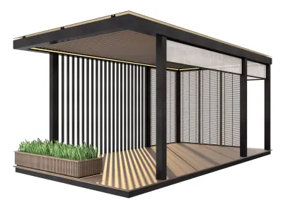 Pergola outdoor gazebo with wooden floor 3D model
