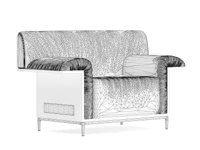 Black Leather Armchair with Wooden Back 3D model