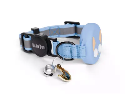 Cat Collar with Cute Face Design - Light Blue 3D model