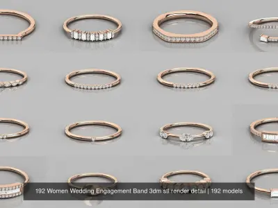 192 Women Wedding Engagement Band 3dm stl render detail 3D Model Pack