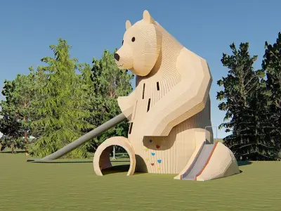 Custom Design Non-standard wooden Bear Theme Playground 3D model