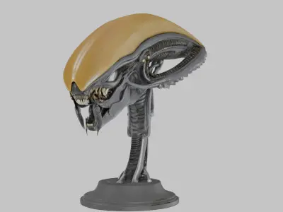 Alien Xenomorph Elongated Skull Head Bust High-Poly Sci-Fi  3D model