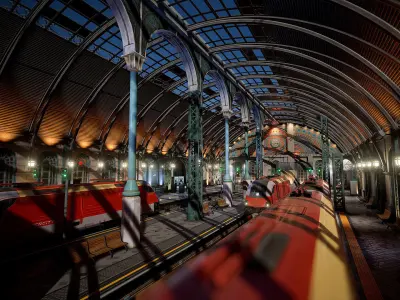 Victorian Train Station and Railroad Modular Set Low-poly 3D model