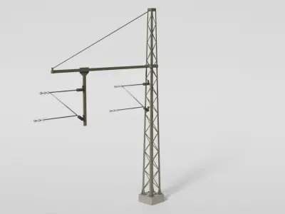 Catenary wire mast with pipe boom for two tracks Low-poly 3D model