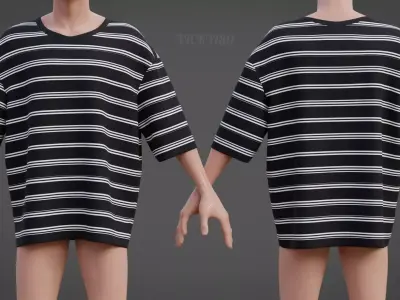 Men Stripes Short Sleeve T Shirt Grunge Harajuku Oversized Tee Low-poly 3D model