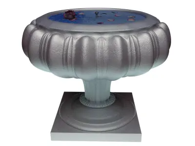fountain metal pedestal with flower in middle 3D model