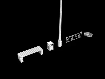 Details of the street environment Low-poly 3D model