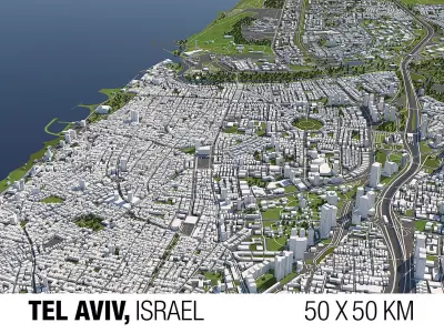 Tel Aviv Israel 50x50km 3D City Map 3D model