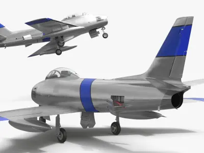  Vintage Jet Fighter With Blue Tail Silver with Interior 