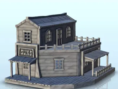Western gun shop with floor and terrace 11 - USA ACW Civil War 3D print model