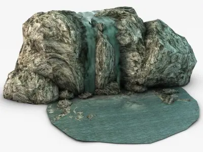Waterfall on rock Low-poly 3D model