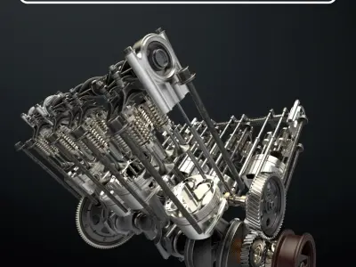  V8 Engine Working Animated 