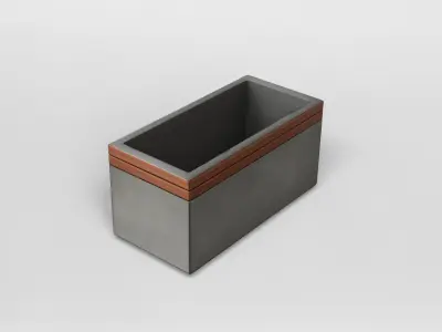 Modern Concrete Planter Box with Wooden Trim 3D model