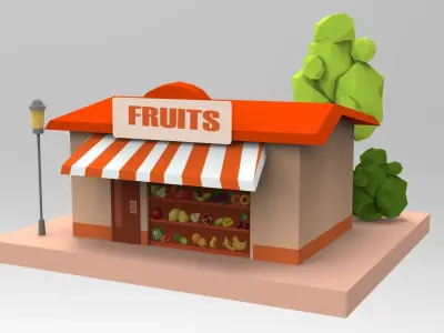 Cartoon City Buildings Shops  Low-poly 3D model