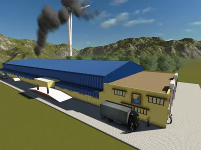 FACTORY building with wind turbines 3D model