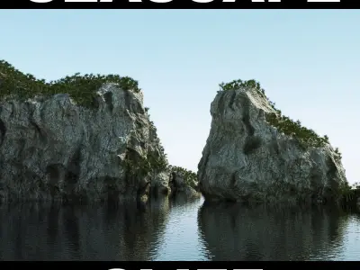 Cliff with Palms 3D model