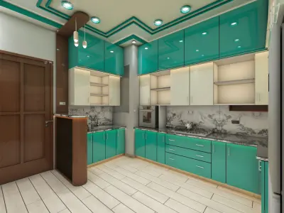 Modern Modular Kitchen Interior 3D Model  3D model