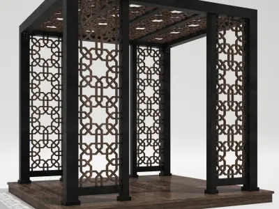 Wood Gazebo pergola Arabic Islamic style Pattern 3D Model Pack