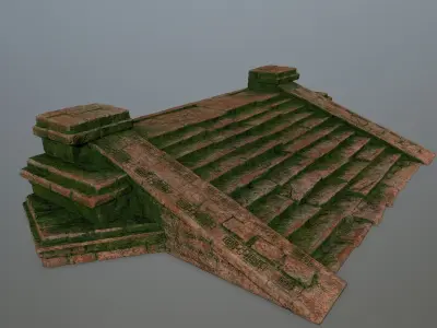 stair brick house with moss on roof Low-poly 3D model