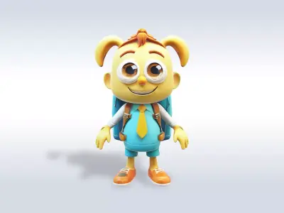 3D Cartoon character t pose studint girl back to school   3D model