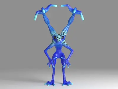 low poly four armed alien Low-poly 3D model