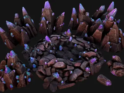 Deposits of Gems and Crystals for Dungeon and Mine Low-poly 3D model