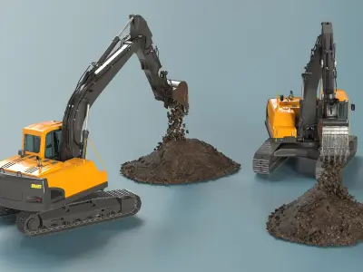  Excavator with Pile of Soil 