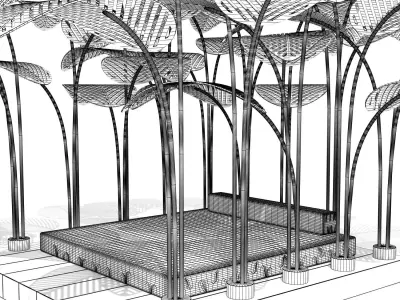 Pink Refuge Bed with Wooden Base by Marc Ange 3D model