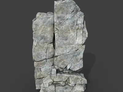 Low poly Gray Cracked Modular Rock 220118 Low-poly 3D model