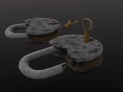 Rusted Lock and Key 3D Model Low-poly 3D model
