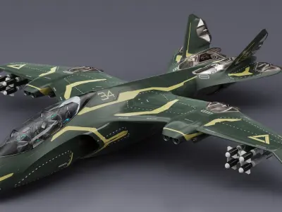 Sci Fi Green Military Fighter Jet 3D model