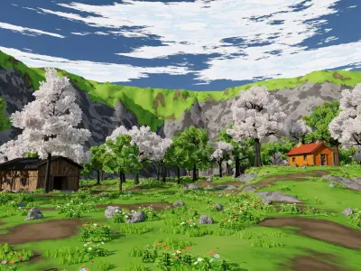 River Mountain Scene 3D model