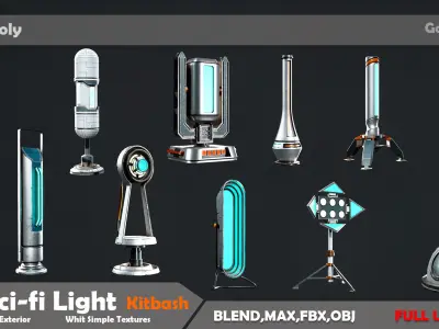 20 Sci-fi Lights Low-poly 3D model
