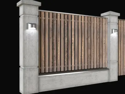 Wooden fence with gate 3D model