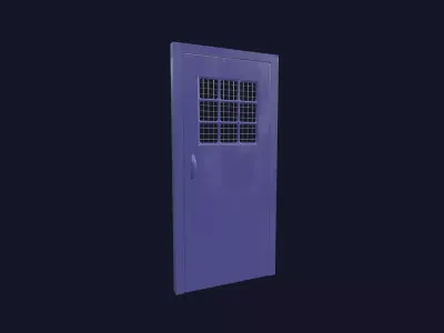 Clean Prison Door with Grid Window 3D model