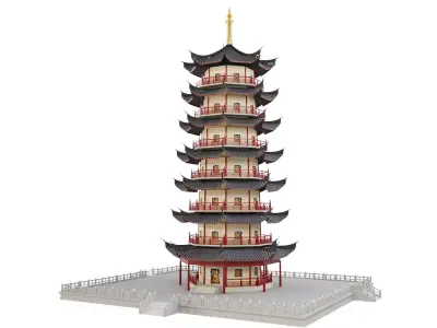 Ancient Japan Pagoda Tower with Stone Platform 3D model