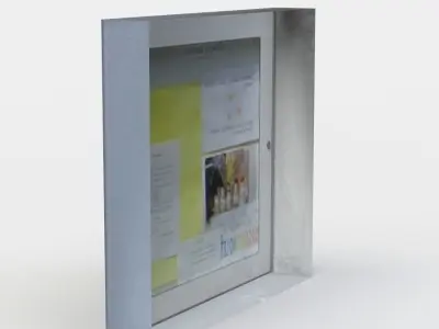Showcase bulletin board with papers inside Low-poly 3D model