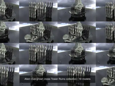 Alien Overgrown Tower Ruins collection 3D Model Pack