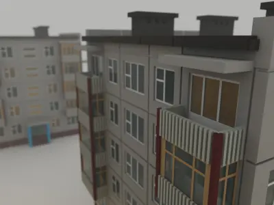 Khrushchyovka Apartment Soviet Era Building Low Poly Voxel Low-poly 3D model