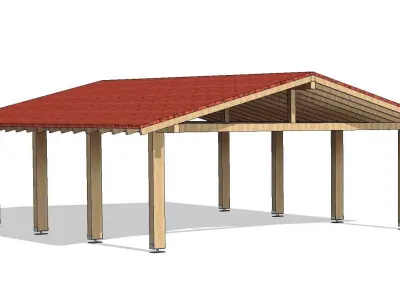 Wooden Gazebo Pitched Roof Cover 3D model