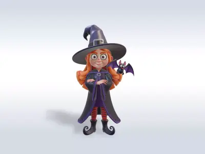 Adorable Witch Halloween Character 3D Model 3D model buy