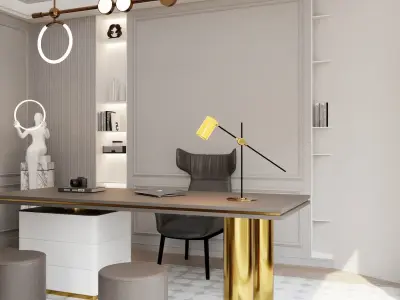 Stylish Study Interior Design Scene 3D model