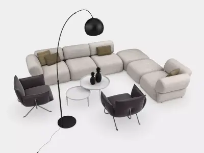 Living room couch set 3D model