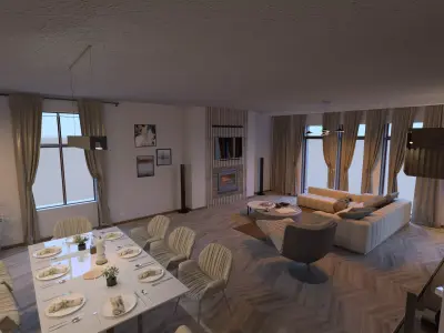 Living room plus dining area high poly and with accesories 3D model