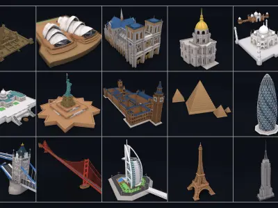 World Landmarks Monument  Mega Pack Collection Low-poly 3D model
