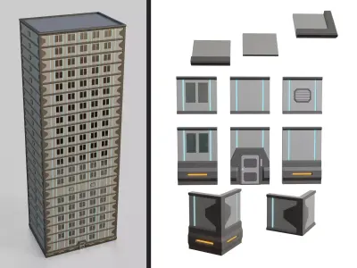 Sci-Fi High Rise Building Set Low-poly 3D model