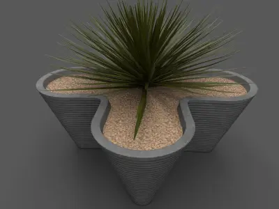 Planter with Yucca Low-poly 3D model