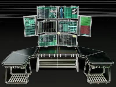 Sci-Fi Desk And Monitors - Hacker Scene Low-poly 3D model